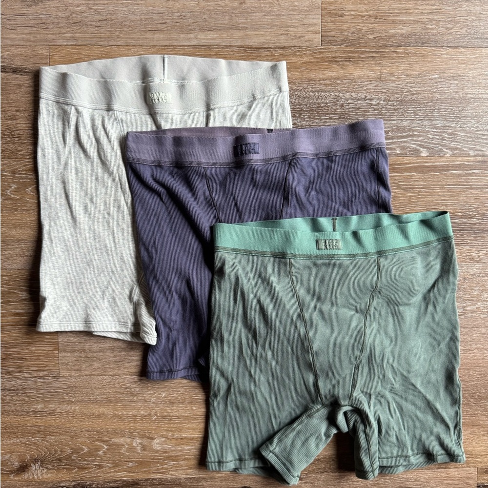 SKIMS 3 pack Cotton Rib Boxers - Green, Gray, Purple